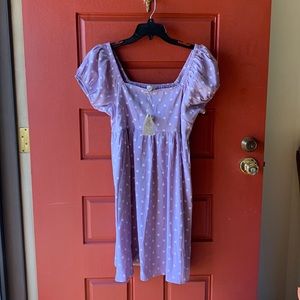 lilac w/ white polka dots capped sleeve mini dress